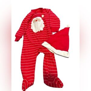 Carter's Red Striped Santa One Piece with Hat 9 months